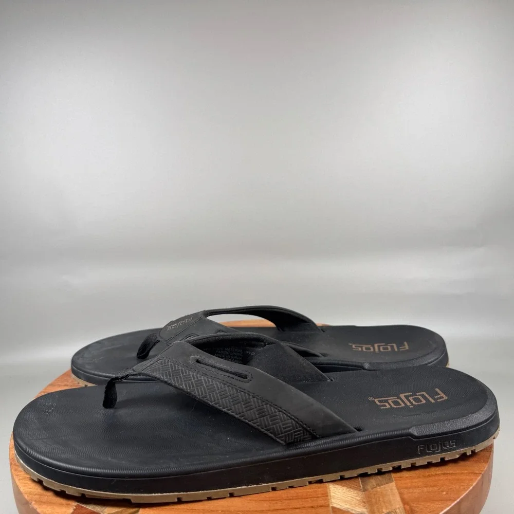 Flojos Mens Black Flip‎ Flop Sandals Size 13 Textured Straps Comfort Beach Shoes
